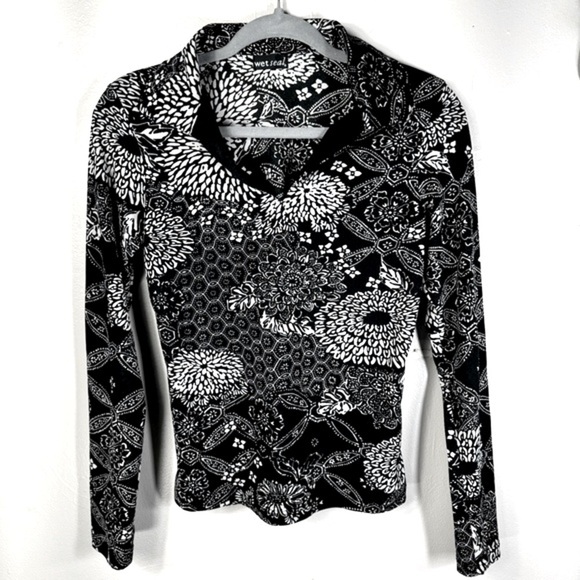 WET SEAL Y2K allover mesh black white print top vintage juniors large stretchy - Picture 1 of 13